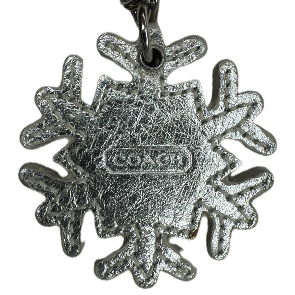 Coach Vintage Leather Silver Snowflake Winter Key Bag Charm Keychain